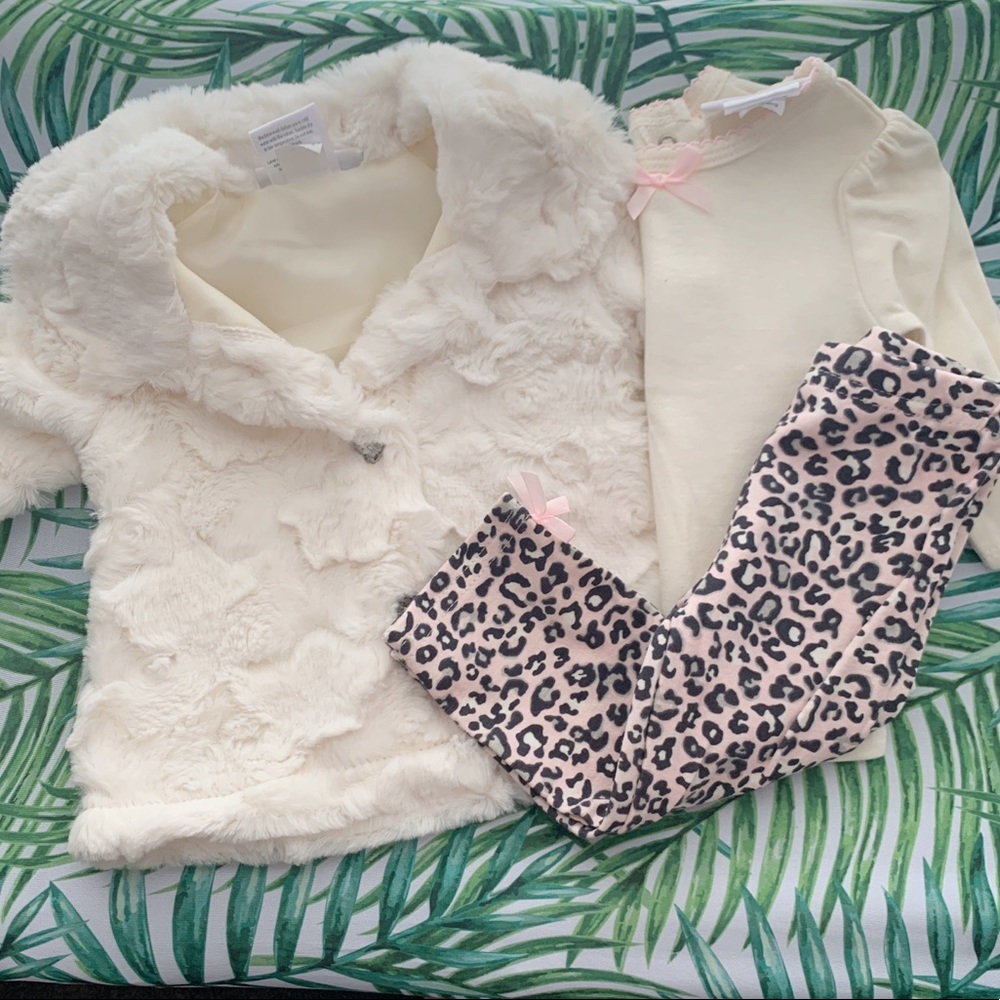 Mini Muffin 3 Piece 0-3 Mo Fur Coat Leopard Outfit